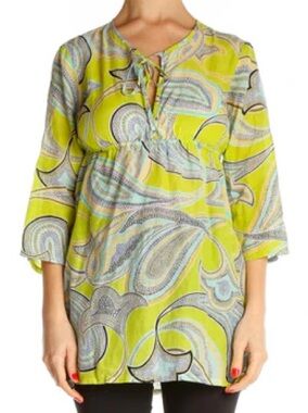 Trina Turk Green Paisley Print Keyhole Tunic Blouse Top Size M Beach Silk